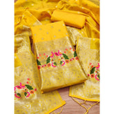 Generic Women's Banarasi Silk Printed Unstitched Salwar Suit Material With Dupatta (Yellow, 3Mtrs)