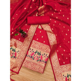 Generic Women's Banarasi Silk Printed Unstitched Salwar Suit Material With Dupatta (Red, 3Mtrs)