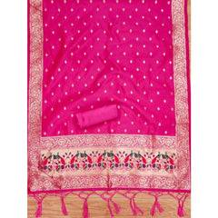 Generic Women's Banarasi Silk Printed Unstitched Salwar Suit Material With Dupatta (Pink, 3Mtrs)