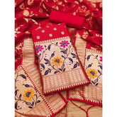 Generic Women's Banarasi Silk Printed Unstitched Salwar Suit Material With Dupatta (Red, 3Mtrs)
