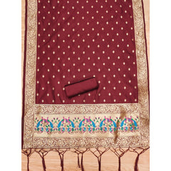 Generic Women's Banarasi Silk Printed Unstitched Salwar Suit Material With Dupatta (Maroon, 3Mtrs)