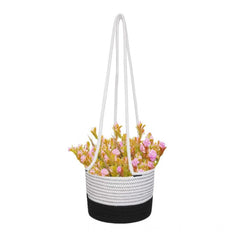 Generic Cotton Hanging Planter Flower Basket Pack of 1 (Black & White)