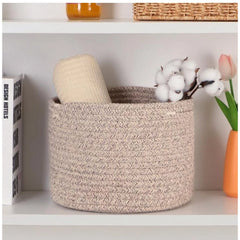 Generic Cotton Round Small Storage Basket 9x7 Inch Pack of 1 (Brown)