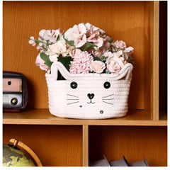 Generic Cotton Small Cat With Face Basket Pack of 1 (White)