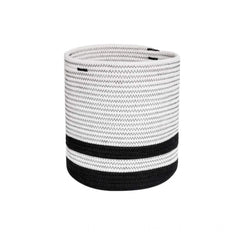Generic Cotton Large Woven Storage Basket 10x10 Inch Pack of 1 (Black & White)