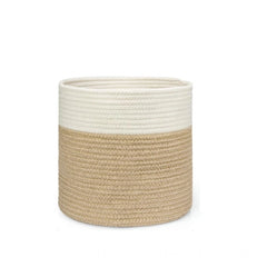 Generic Cotton Large Woven Storage Basket 11x11 Inch Pack of 1 (Beige White)