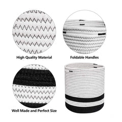 Generic Cotton Large Woven Storage Basket 10x10 Inch Pack of 1 (Black & White)
