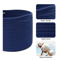 Generic Cotton Round Small Storage Basket 9x7 Inch Pack of 1 (Blue)