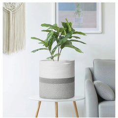 Generic Cotton Large Woven Storage Basket 11x11 Inch Pack of 1 (Grey White)