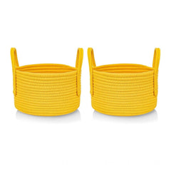 Generic Cotton Round Storage Rope Woven Baskets Pack of 2 (Yellow)