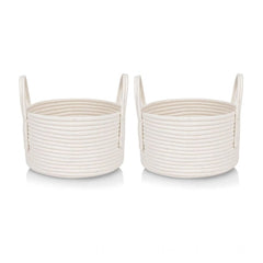 Generic Cotton Round Storage Rope Woven Baskets Pack of 2 (White)