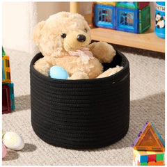 Generic Cotton Round Small Storage Basket 9x7 Inch Pack of 1 (Black)