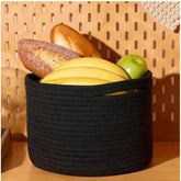 Generic Cotton Round Small Storage Basket 9x7 Inch Pack of 1 (Black)