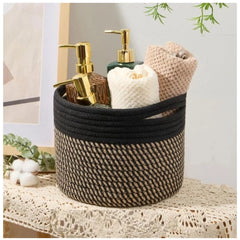 Generic Cotton Round Small Storage Basket 9x7 Inch Pack of 1 (Beige)