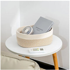 Generic Cotton Oval Storage Rope Woven Baskets Pack of 1 (Beige White)
