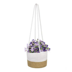 Generic Cotton Hanging Planter Flower Basket Pack of 1 (Beige White)