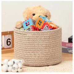 Generic Cotton Round Small Storage Basket 9x7 Inch Pack of 1 (Brown)