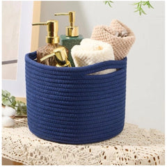 Generic Cotton Round Small Storage Basket 9x7 Inch Pack of 1 (Blue)