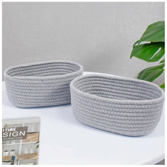 Generic Cotton Storage Rope Woven Baskets Pack of 2 (Grey)