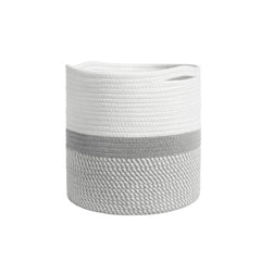 Generic Cotton Large Woven Storage Basket 11x11 Inch Pack of 1 (Grey White)