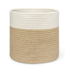 Generic Cotton Large Woven Storage Basket 11x11 Inch Pack of 1 (Beige White)