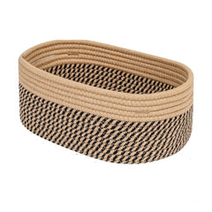 Generic Cotton Oval Storage Rope Woven Baskets Pack of 1 (Beige Black)