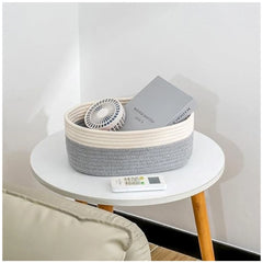 Generic Cotton Oval Storage Rope Woven Baskets Pack of 1 (White Grey)