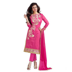 Generic Women's Chanderi Unstitched Salwar Suit-Material With Dupatta (Pink,2 Mtrs)