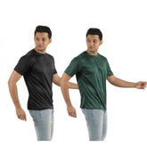 Generic Pack of 2 Men's Casual Polyester Blend Solid Short Sleeve Tshirts (Multicolor)
