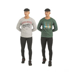 Generic Pack of 2 Men's Casual Cotton Printed Full Sleeve Tshirts (Multicolor)