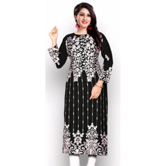 Generic Women's Georgette Printed Round Neck 3-4 th Sleeve Kurti (Black)