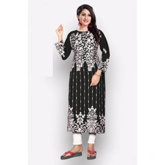 Generic Women's Georgette Printed Round Neck 3-4 th Sleeve Kurti (Black)