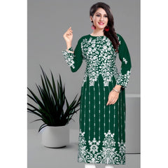 Generic Women's Georgette Printed Round Neck 3-4th Sleeve Kurti (Green)