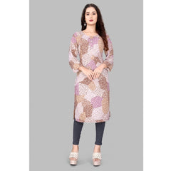 Generic Women's Rayon Printed Round Neck 3-4th Sleeve Kurti (Brown)