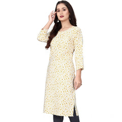 Generic Women's Rayon Printed Round Neck 3-4th Sleeve Kurti (White)