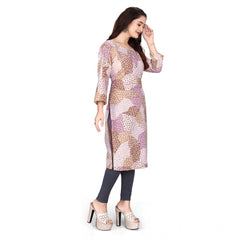 Generic Women's Rayon Printed Round Neck 3-4th Sleeve Kurti (Brown)