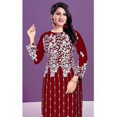 Generic Women's Rayon Printed Round Neck 3-4th Sleeve Kurti (Maroon)