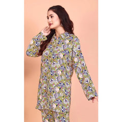 Generic Women's Rayon Printed Mandarin Collar Full Sleeve Co Ord Set (Green)