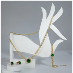 Generic Women's Stainless Steel Green Color Golden Chain Western Combo Jewelry (Gold Plated)