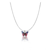 Generic Women's Stainless Steel Colorful Butterfly Pendent Dailywear chain (Silver Plated)