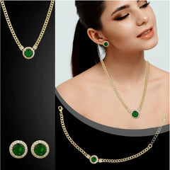 Generic Women's Stainless Steel Green Color Golden Chain Western Combo Jewelry (Gold Plated)
