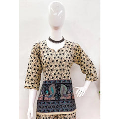 Generic Women's Cotton Jaipuri Printed 3-4th Sleeve Co ord Set (Multicolor)