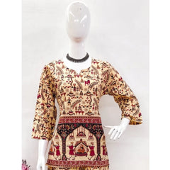 Generic Women's Cotton Jaipuri Printed 3-4th Sleeve Co ord Set (Multicolor)