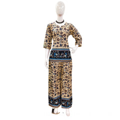 Generic Women's Cotton Jaipuri Printed 3-4th Sleeve Co ord Set (Multicolor)