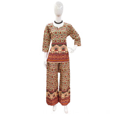 Generic Women's Cotton Jaipuri Printed 3-4th Sleeve Co ord Set (Multicolor)