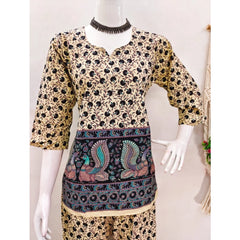 Generic Women's Cotton Jaipuri Printed 3-4th Sleeve Co ord Set (Multicolor)