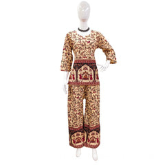 Generic Women's Cotton Jaipuri Printed 3-4th Sleeve Co ord Set (Multicolor)