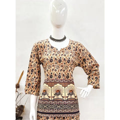 Generic Women's Cotton Jaipuri Printed 3-4th Sleeve Co ord Set (Multicolor)