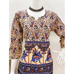 Generic Women's Cotton Jaipuri Printed 3-4th Sleeve Co ord Set (Multicolor)