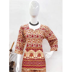 Generic Women's Cotton Jaipuri Printed 3-4th Sleeve Co ord Set (Multicolor)
